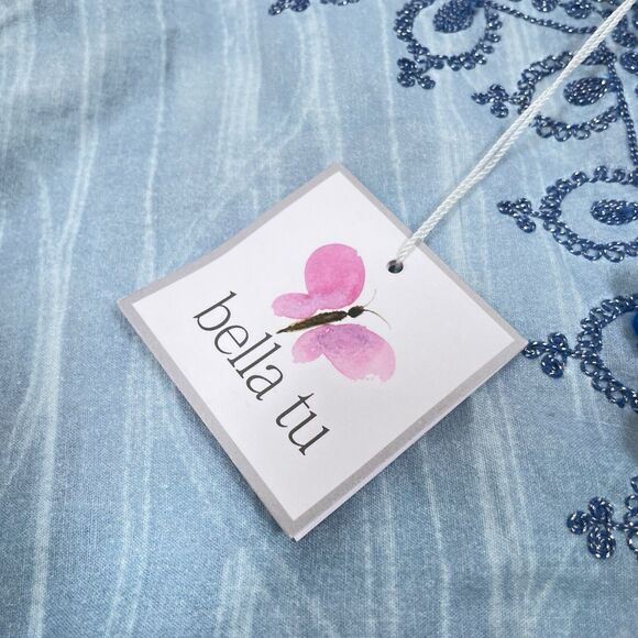 Bella Tu Dress Size Small Blue Tassels 3/4 Sleeves Resort Vacation Shift Coastal - Picture 7 of 9